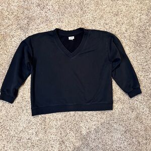 Pact Courtside V-Neck Black Fleece Sweatshirt Fair Trade Organic Cotton